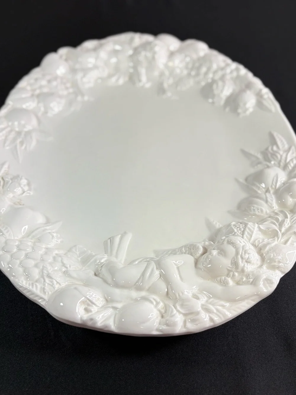 Imperial Porcelain White Embossed Fruit and Floral Wall Mirror